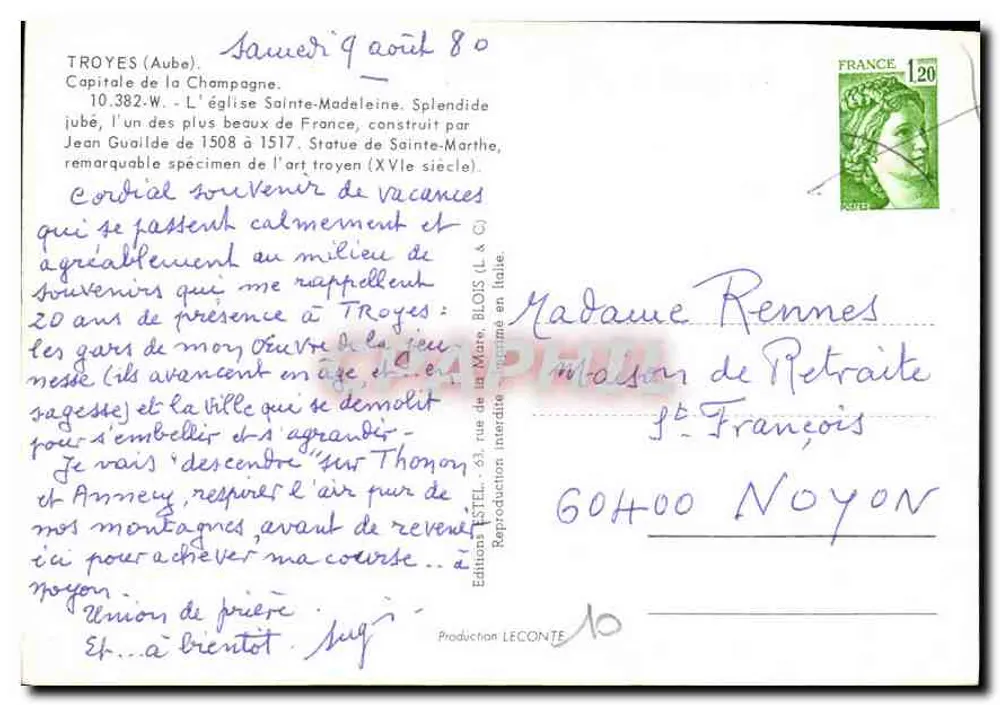 Igreja de Santa Marthe em Troyes — vista interna — Editor Etel, n°10 - Verso