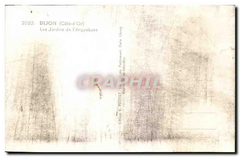 Dijon (Côte-d'Or) — Os Jardins da Arquebuse — Edição E. PROTET, Dole (Jura) - Verso