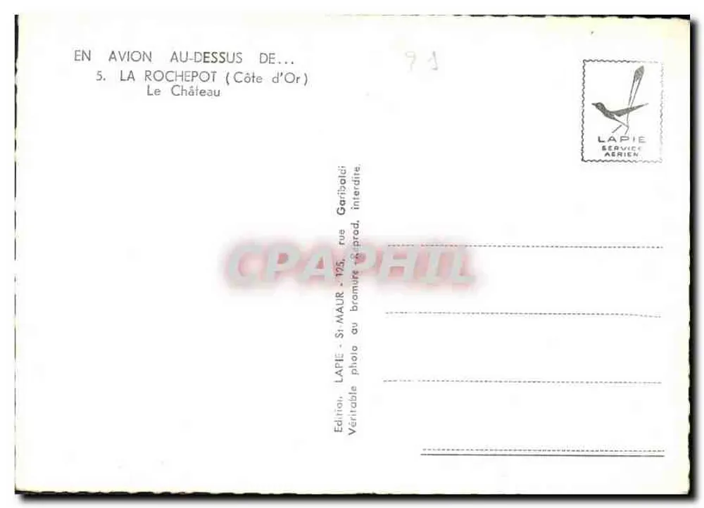 Castelo de La Roche-Pot — Côte d'Or — Edição Lapie Service Aérien - Verso