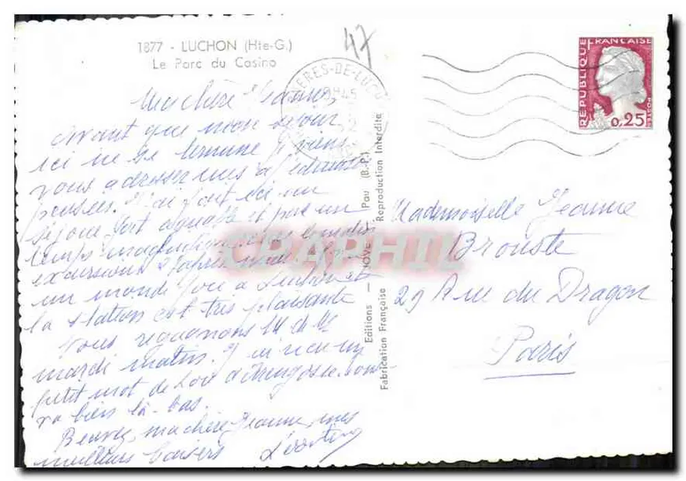 Luchon (Hte-G.) — O Parque do Casino — Edições Francesas - Verso