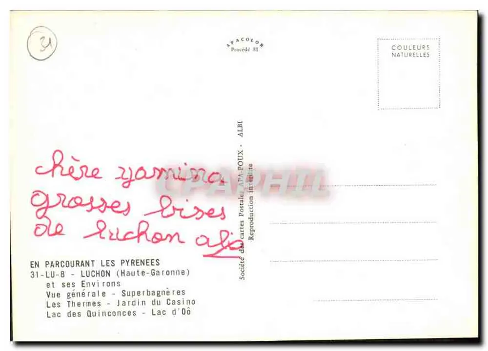Luchon — Allgemeiner Blick und Sehenswürdigkeiten — Verlag APM-Pouix, Albi, Nr. 31-LU-8 - Rückseite