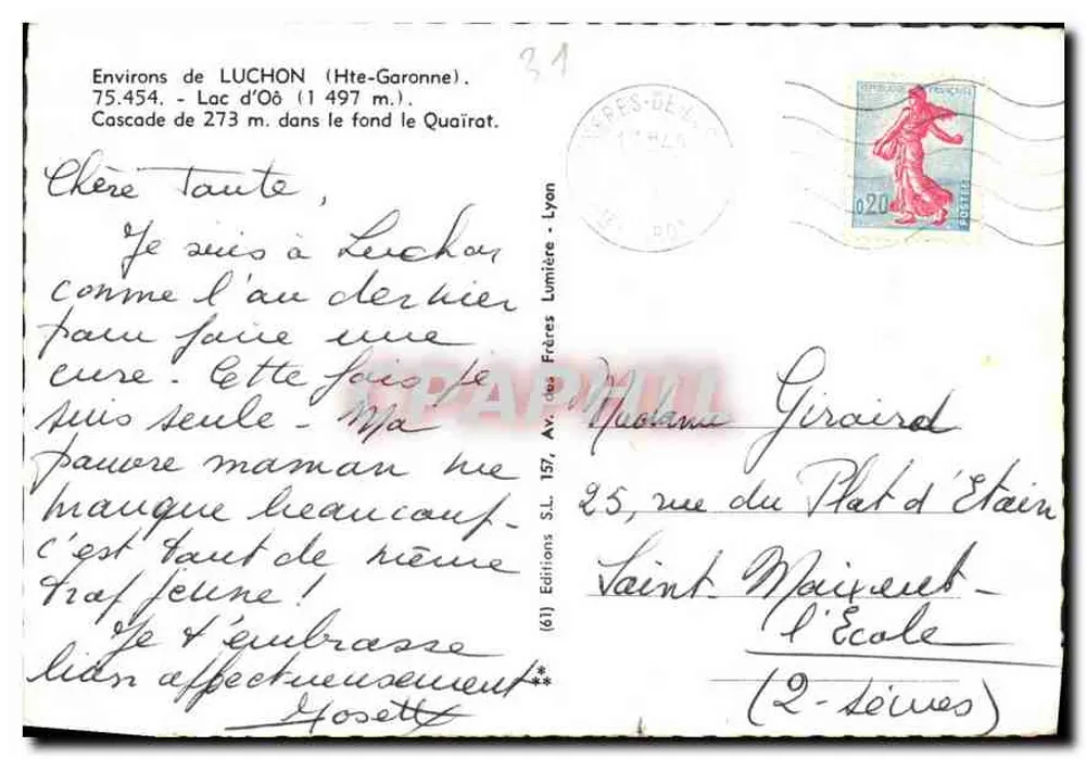 Lago de Oô — Cachoeira do Quairat — Edições S.L. Lyon - Verso