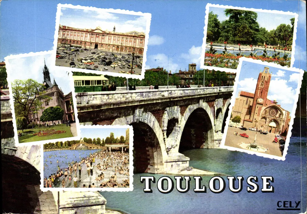 Toulouse — Panoramablick mit Collage von Sehenswürdigkeiten — CELY - Vorderseite