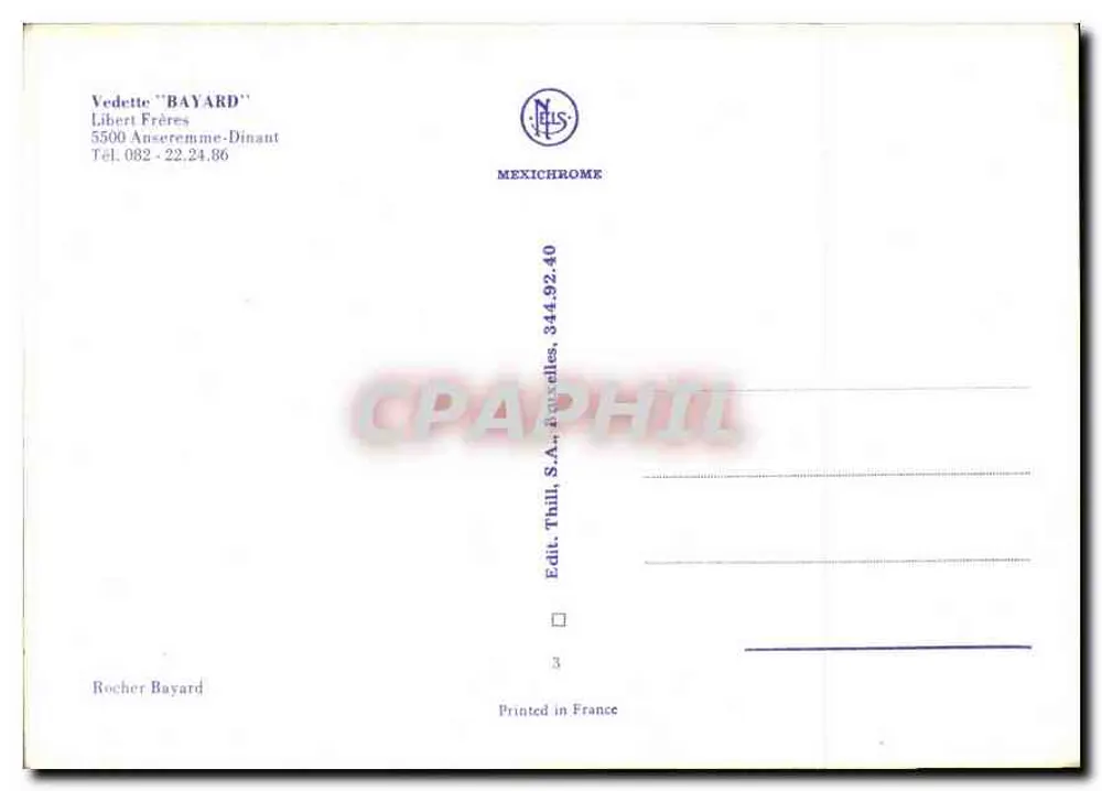 Rocher Bayard — vista do lago com barco — editor Thill, S.A., Bruxelas - Verso