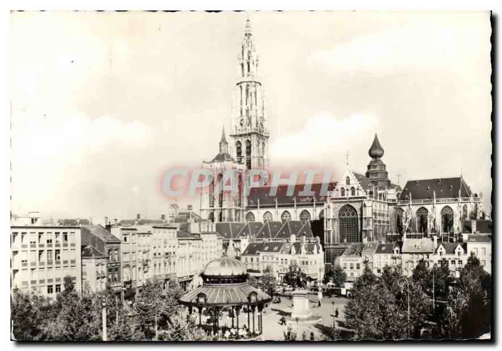 Antwerpen, Groenplaats und Hauptkirche — Ansicht der grünen Platz und der Kathedrale — Verlag J. Prevot - Vorderseite