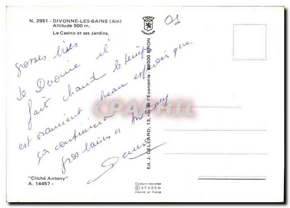 Divonne-les-Bains — Das Casino und seine Gärten — Ed. J. Oellard - Rückseite