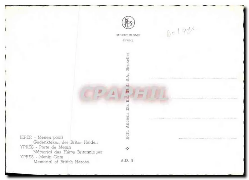 Porte de Menin — Gedenkstätte für britische Helden — Verlag Mexichrome, Brüssel - Rückseite