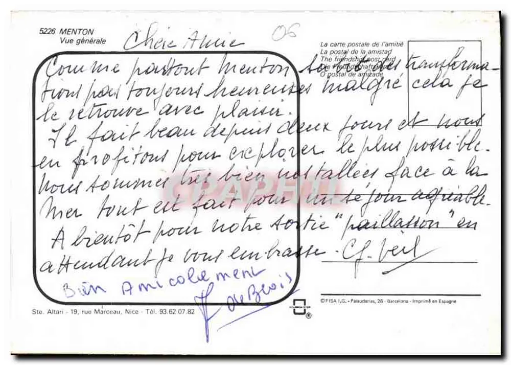 Menton — Vista geral — FISA I.G.S. - Impresso na Espanha - Verso