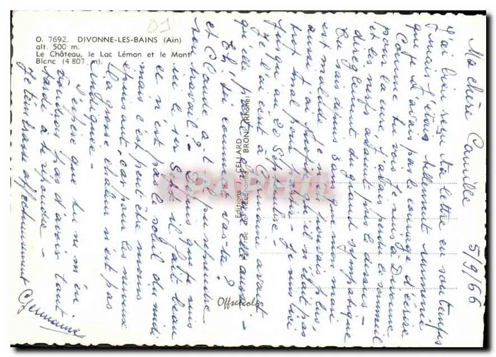 Divonne-les-Bains — Castelo, Lago Léman e Mont Blanc — Éditions J. Cellard - Verso