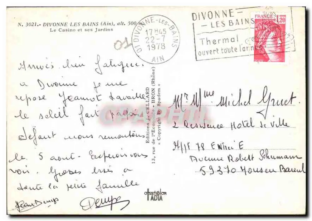 Divonne-les-Bains — Das Casino und seine Gärten — Éditions de l'Économie, n° 3021 - Rückseite