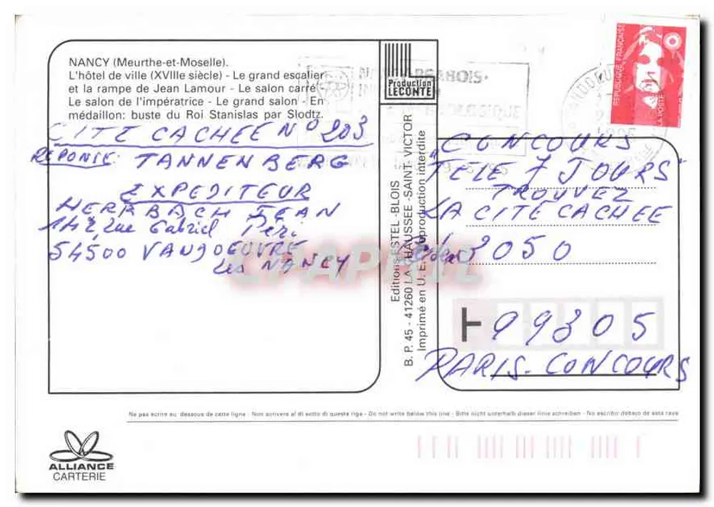 Nancy — Rathaus, Treppenhaus, Salon, Büste Stanislas — Verleger Etelb - Rückseite