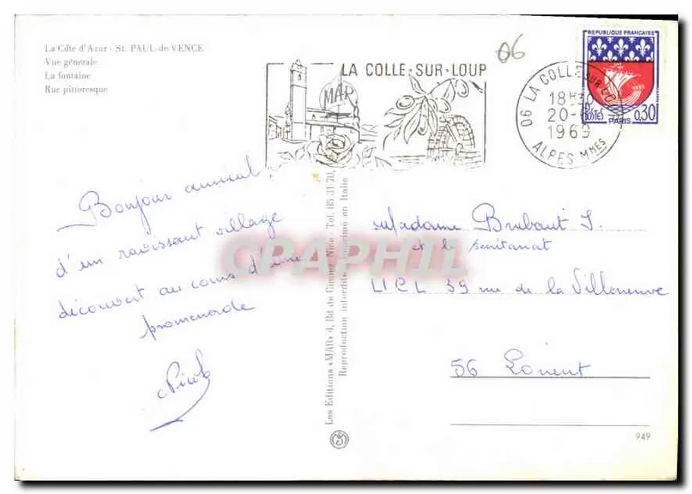 Saint-Paul-de-Vence — vista geral e fonte pitoresca — Les Éditions « MARIAS » - Verso