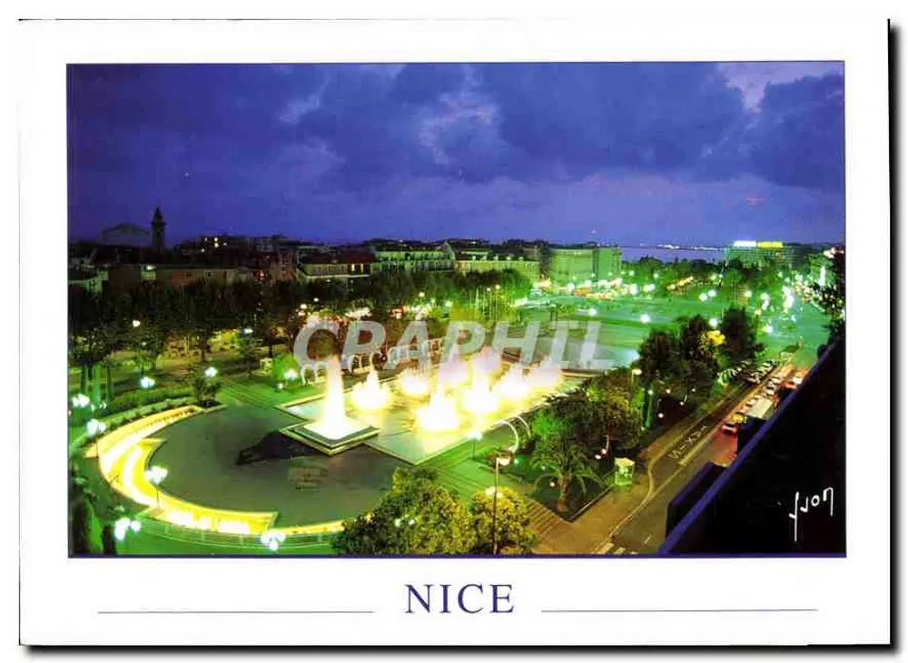 Praça Masséna — vista noturna com fontes — edição Couleurs et Lumière de France - Frente