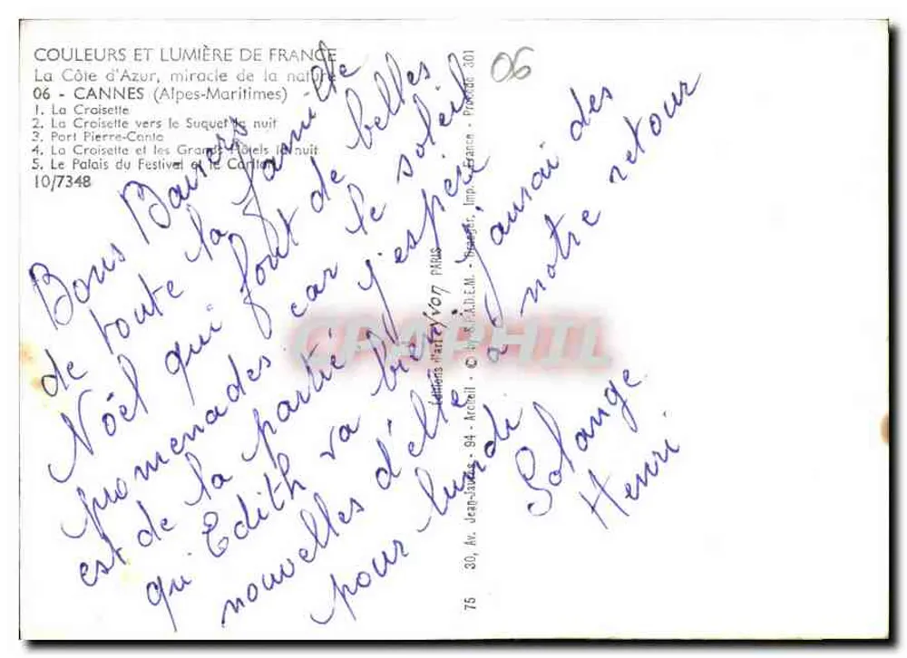 Cannes — Lembrança de Cannes — Carlin - Verso
