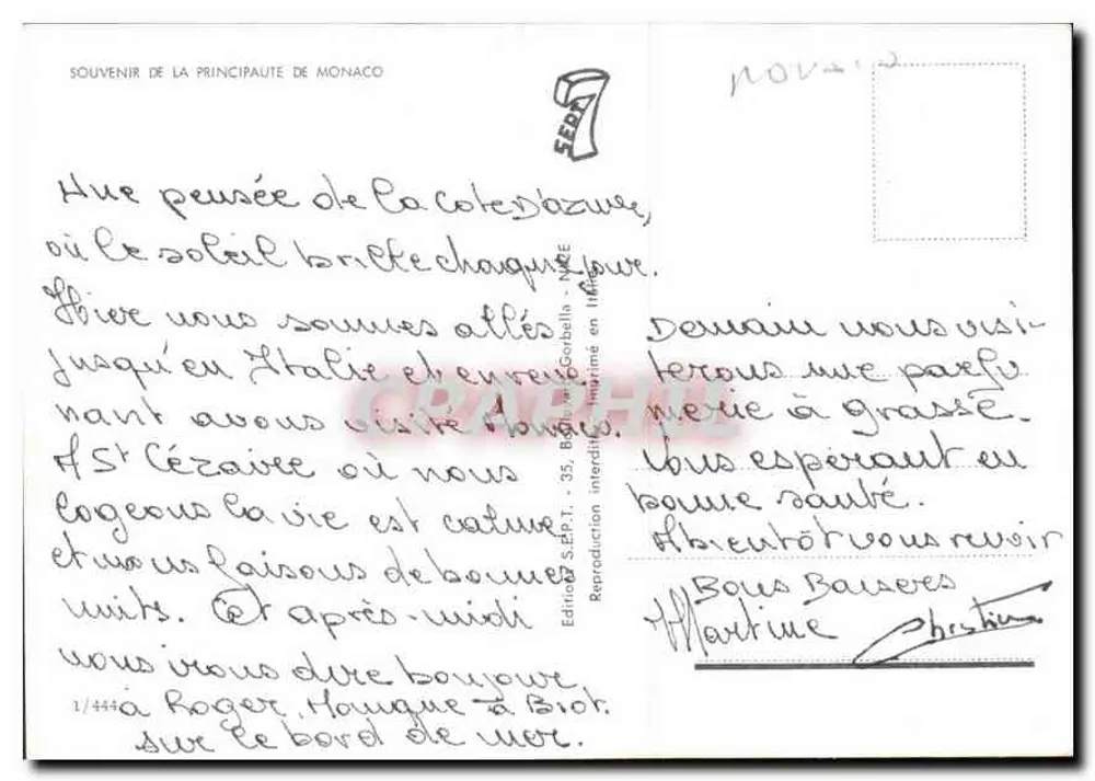Monaco — Vista panorâmica e monumentos — Edição S.E.P.T. n°7 - Verso
