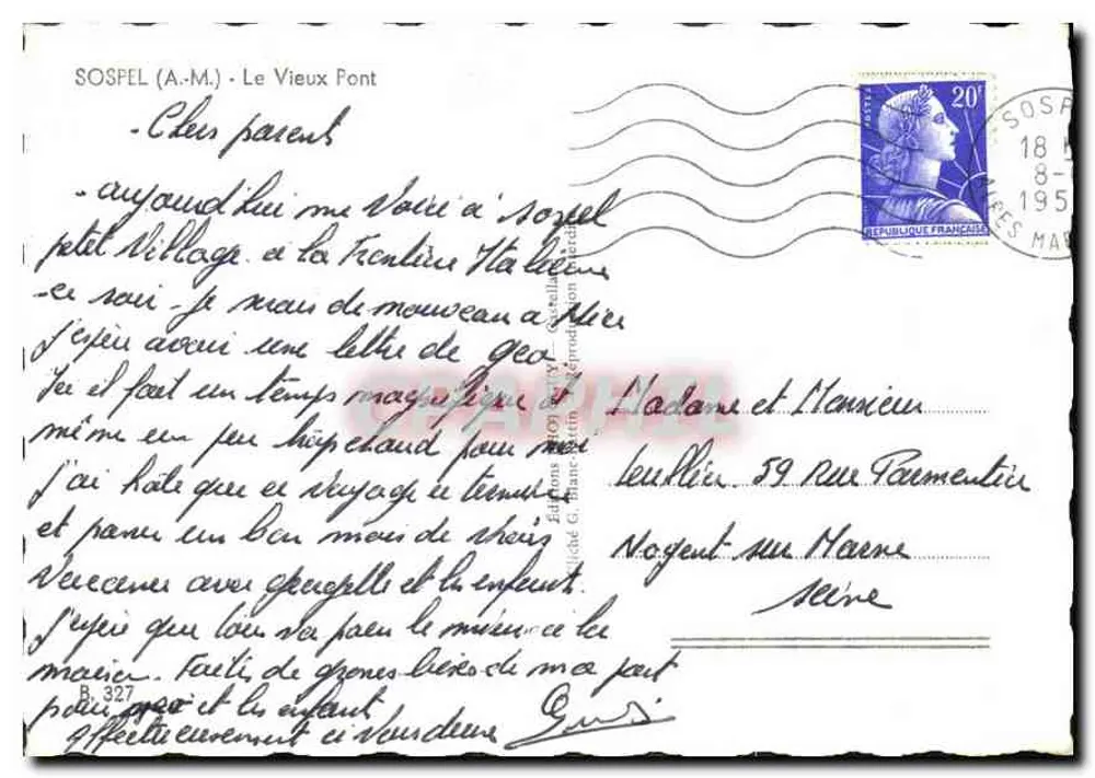 Sospel (A.-M.) - O Velho Ponte — Edições G. Blanc, n° B.327 - Verso
