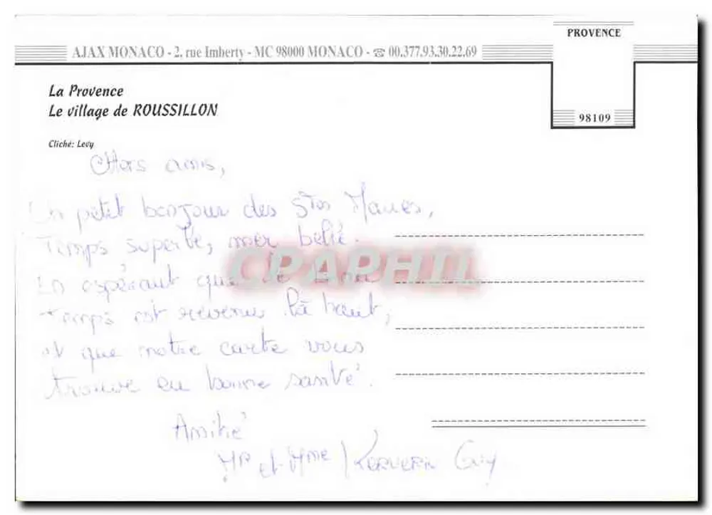 Provença na praça do vilarejo — Cliché Levy — n° 98109 - Verso