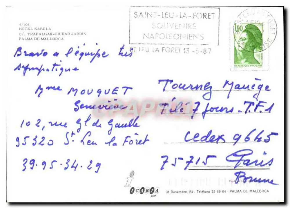 Hôtel Sabelà — Palma de Mallorca — Verleger Icaria, n° 4/104 - Rückseite