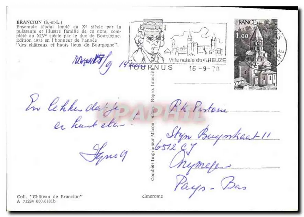 Castelo de Brancion — Conjunto feudal fundado no século X — Edição 1973 - Verso