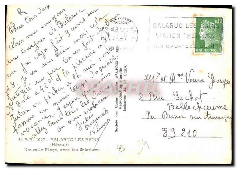 Balaruc-les-Bains — lebendige Strand — Société des Cartes Postales APA-POUX - Rückseite