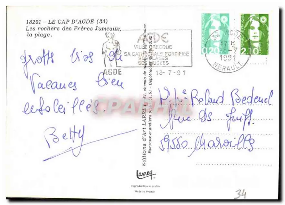 Le Cap d'Agde — Strand und Felsen — Éditions d'Art Larrey - Rückseite