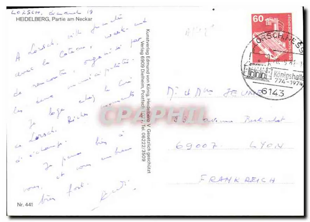 Heidelberg — Parte junto ao Neckar — Kunstverlag Edmund von König, Heidelberg, Nr. 441 - Verso