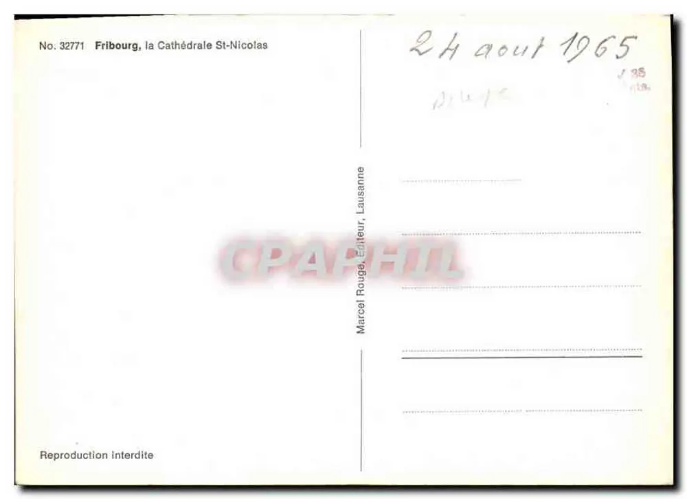 Fribourg, a Catedral de São Nicolau — Marcel Rouge, editor, Lausanne, n° 32771 - Verso