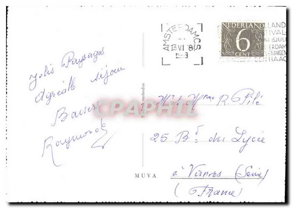 Amsterdam - Prins Hendrikade mit St. Nicolaaskerk — Verlag MUVA, Serie 6 Centimes - Rückseite