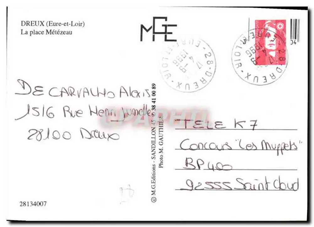 Dreux — Hotel de Ville e praça — M.G. Éditions, n° 28134007 - Verso