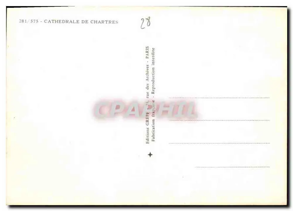 Catedral de Chartres — vista panorâmica e detalhes arquitetônicos — Éditions GREPPE, Paris - Verso