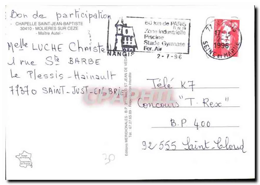 Innenraum einer Kapelle — Kapelle Saint-Jean-Baptiste, Molieres-sur-Ceze — Editions Méridionales - Rückseite
