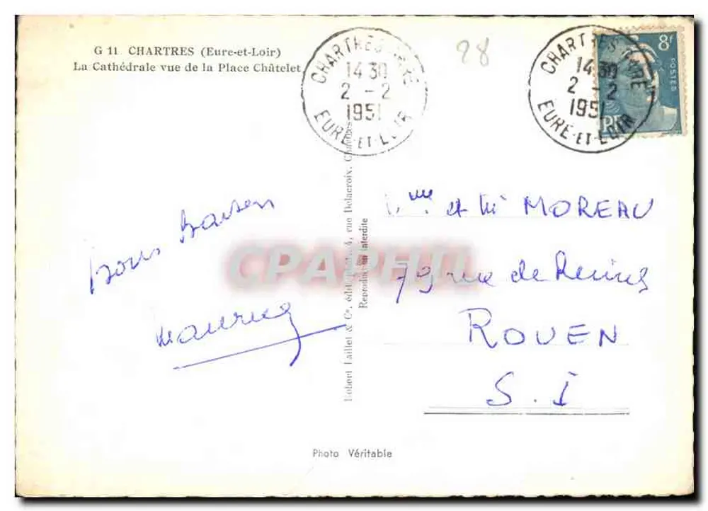 Chartres (Eure-et-Loir) — Die Kathedrale von der Place Châtelet gesehen — Verlag G 11 - Rückseite