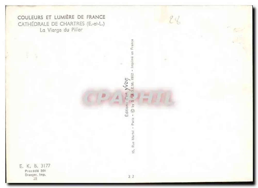 Catedral de Chartres — A Virgem do Pilar — Edições d'Art Yvon, Paris - Verso