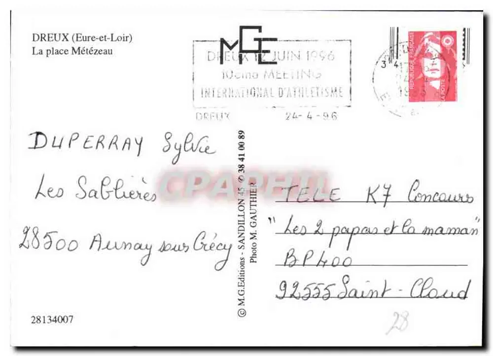 Dreux — Prefeitura e praça — M.G. Edições, n° 28134007 - Verso