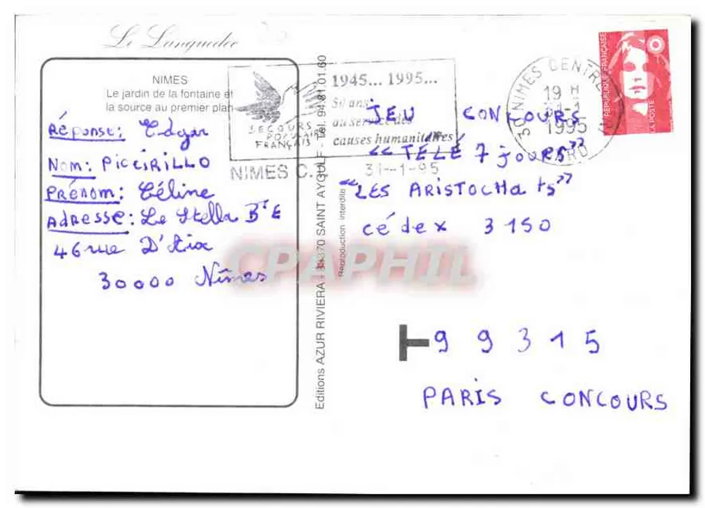 Nîmes — Der Garten der Fontaine und die Quelle im Vordergrund — Éditions AZUR RIVIERA - Rückseite