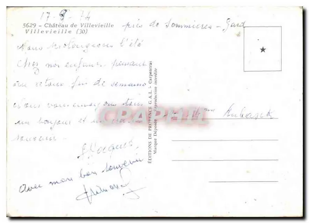 Castelo de Villevieille — perto de Sommières - Gard — Edições da Provença G.A.L. - Verso