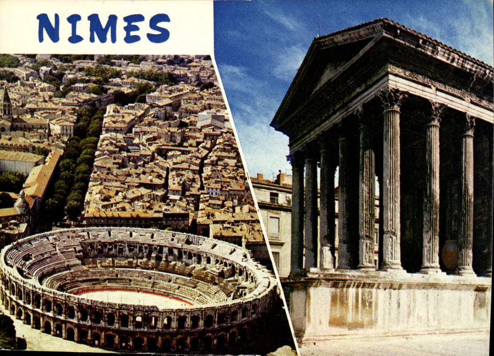 NIMES — Visão aérea e templo — edições de france - Frente
