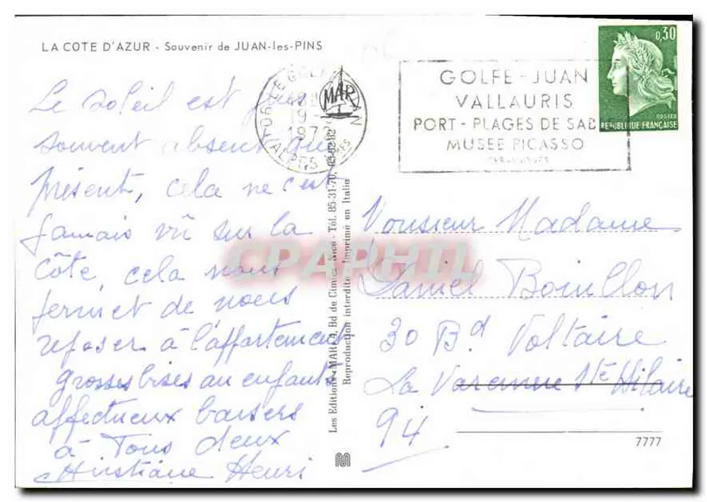 Juan-les-Pins — Panoramablick und Schwimmerin — Les Éditions MAR - Rückseite