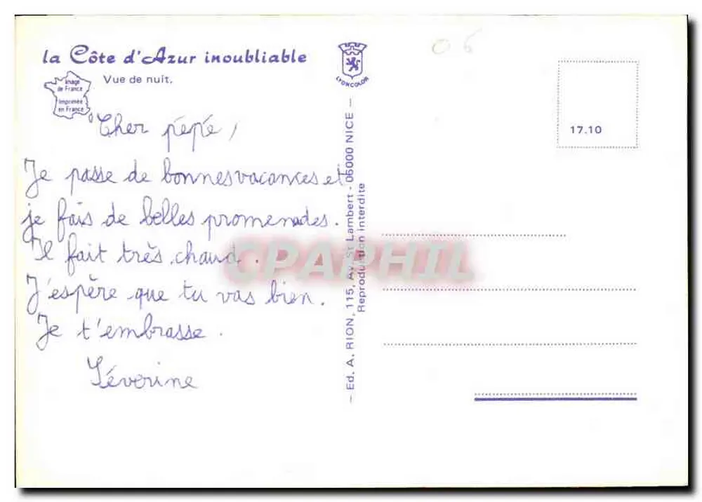 Roquebrune-Cap-Martin — Vista noturna — Ed. A. Rion, Nice - Verso