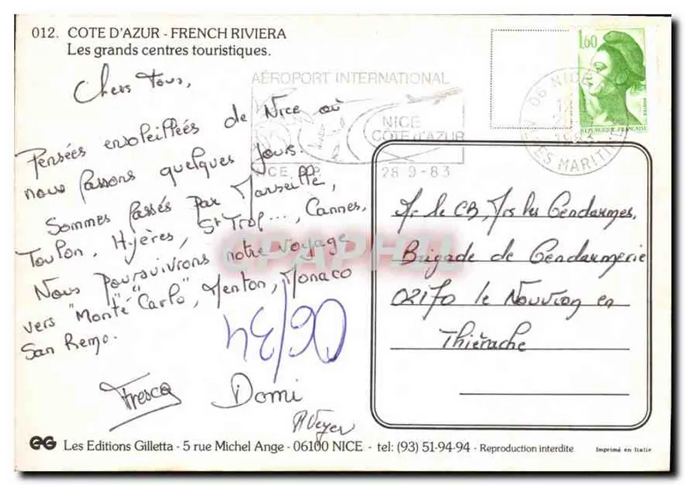 Côte d'Azur e seus grandes centros turísticos — As Edições Gilletta, n°012 - Verso