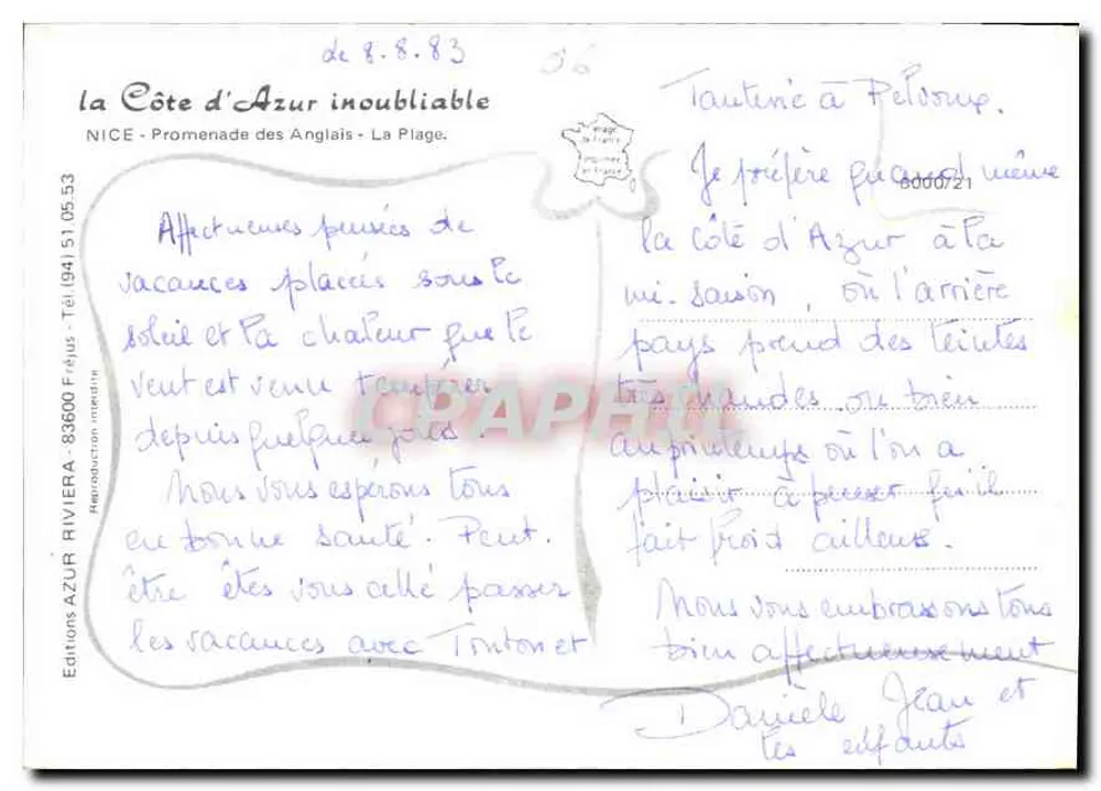 Nice - Promenade des Anglais - Die Strandpromenade — Éditions Azur Riviera, n° 83600 - Rückseite