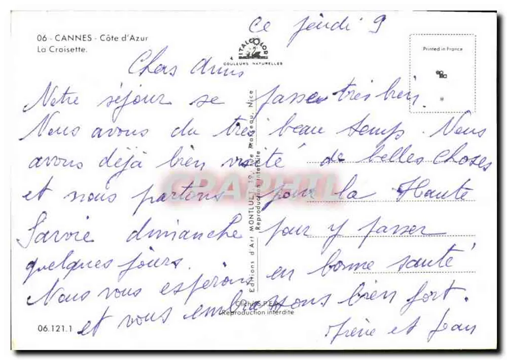 Cannes - A Croisette — vista panorâmica — Edições de Arte Montluçon - Verso