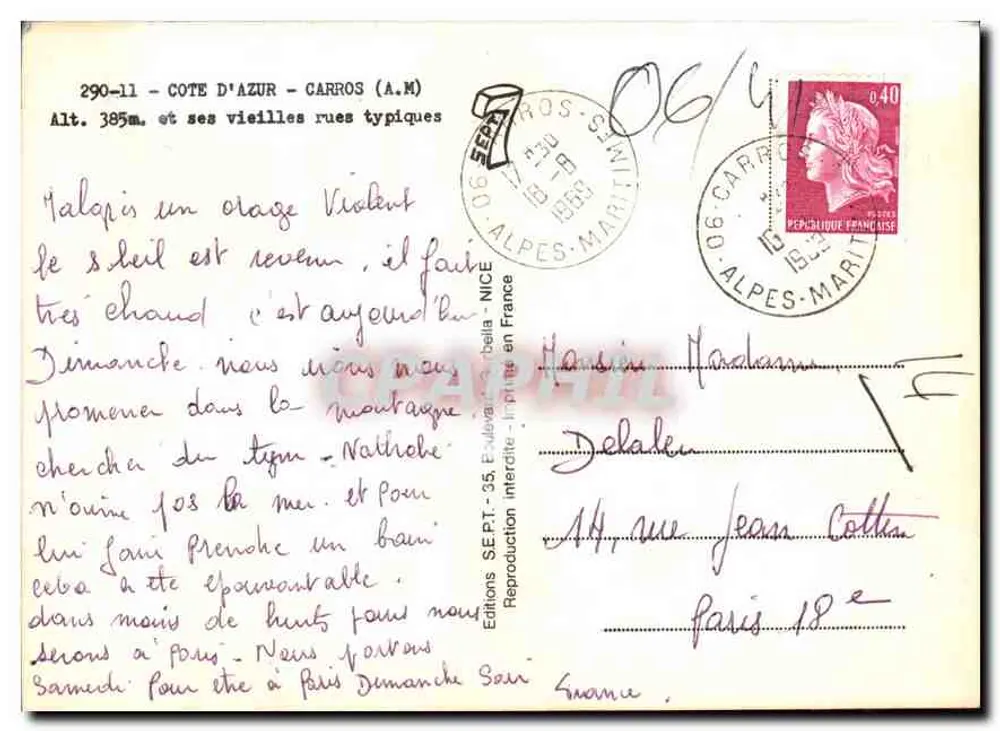 Côte d'Azur - Carros (A.M.) — Alt. 385m. und seine typischen alten Straßen — Éditions SE.P.T. - Rückseite