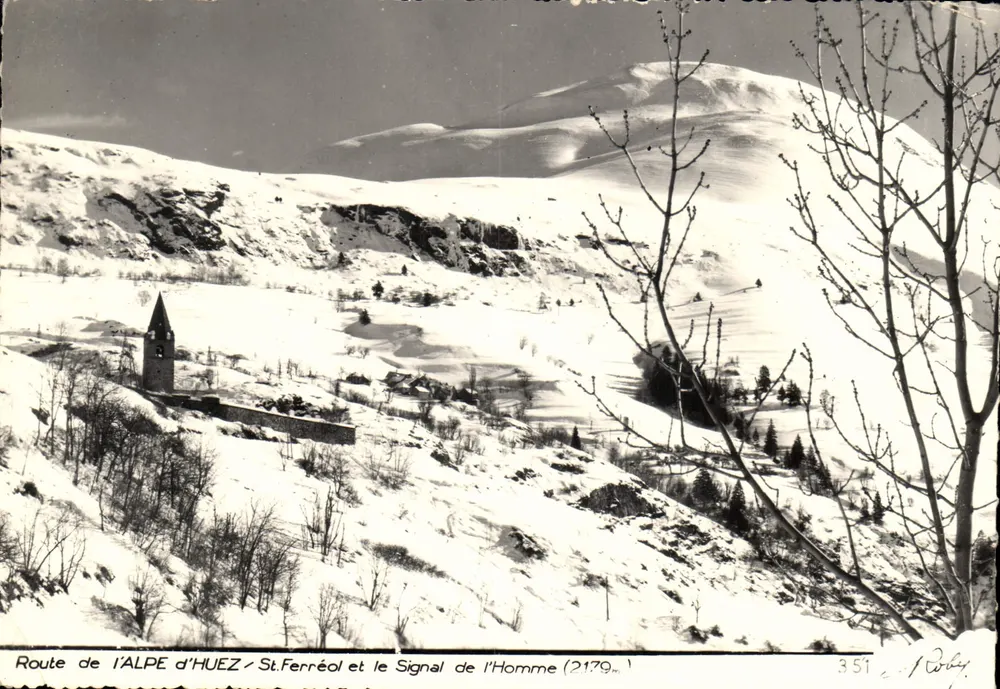 Route de l'Alpe d'Huez / St. Ferréol und der Signal de l'Homme (2179m) — Photo Éditions d'Art Bourg-en-Modène, n°351 - Vorderseite