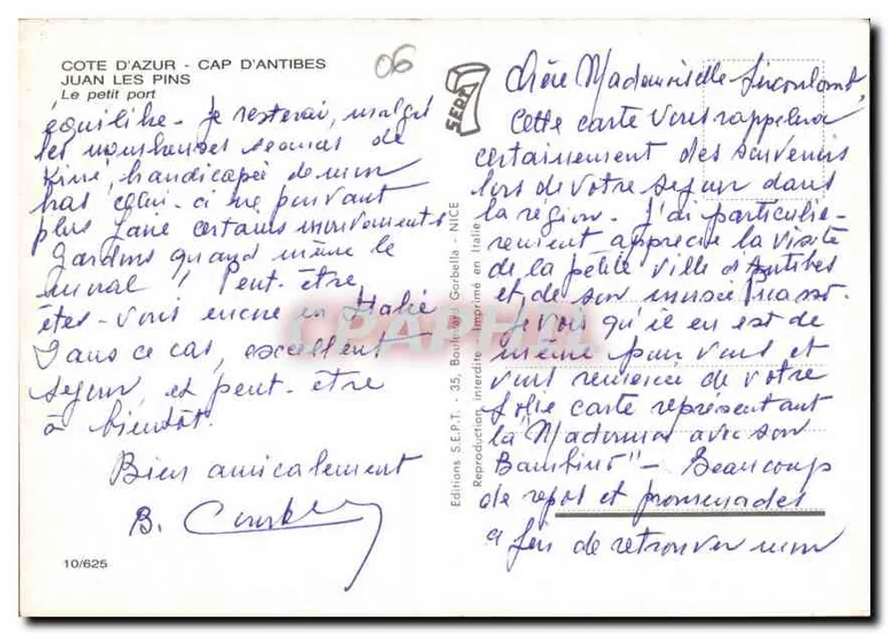 Côte d'Azur - Cap d'Antibes — Éditions SE.P.T. - 35, Boulevard Garibaldi - Nice - Rückseite