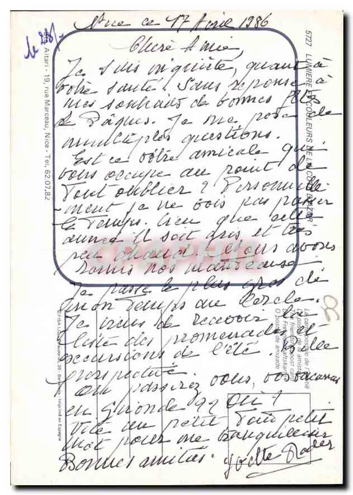 Rua de Sainte-Adresse — vista pitoresca — editor LUMIERE ET COULEURS, n° 5777 - Verso