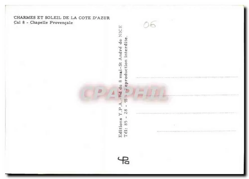 Encantos y Sol de la Costa Azul — Capilla Provenzal — Ediciones Y.P.A. - NICE - Reverso