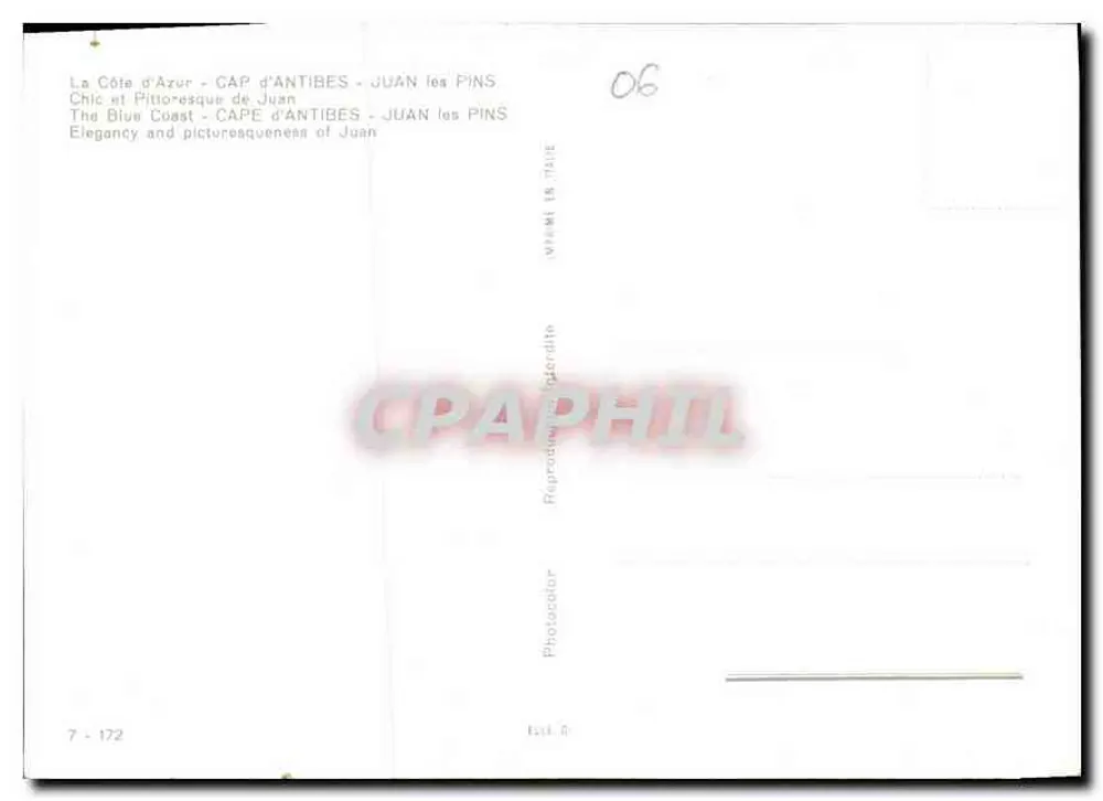 Juan les Pins — Cap d'Antibes — Éditeur ELLE G, série 7-172 - Verso
