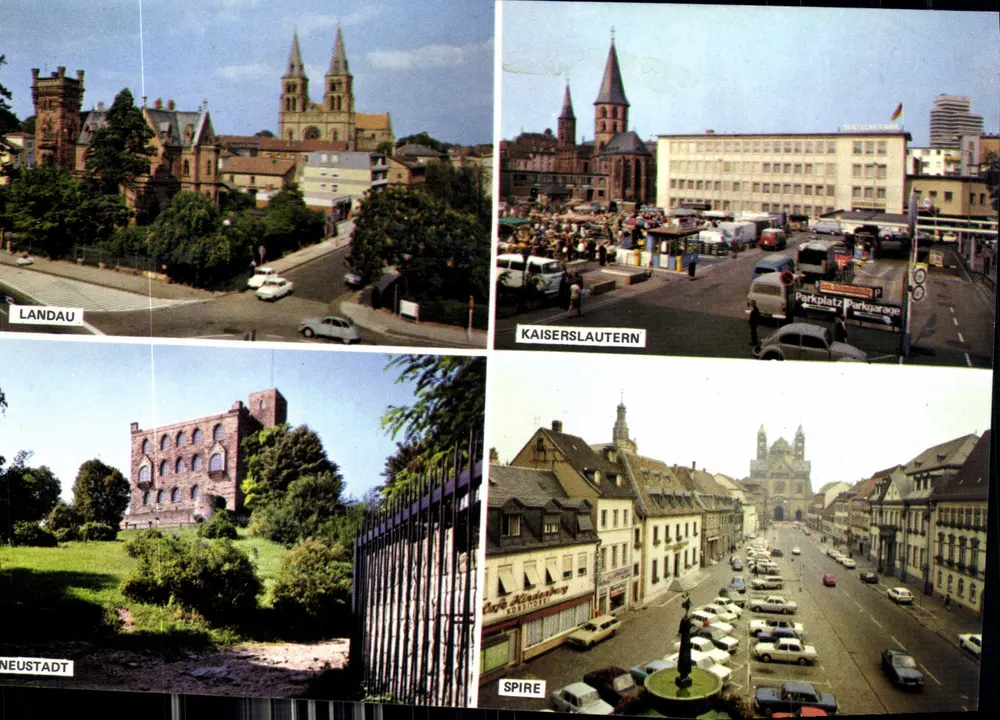 Landau, Kaiserslautern, Neustadt, Spire — vista panorámica — Kunstdruckverlag Pierron - Anverso