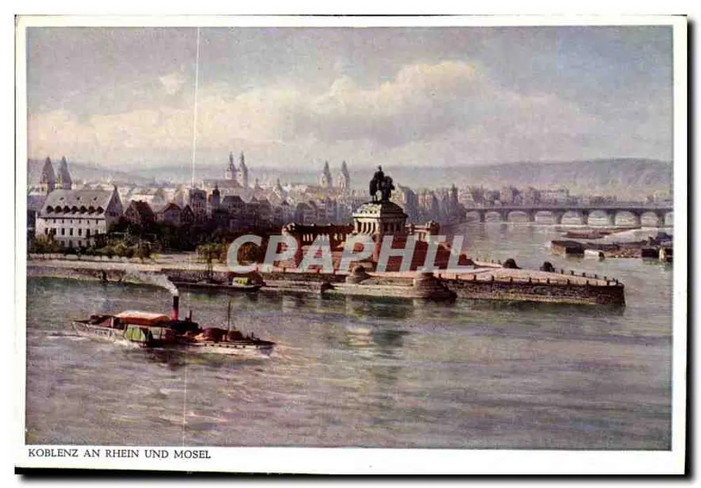 Koblenz am Rhein und Mosel — Ausblick auf das Denkmal Deutsches Eck — veröffentlicht von H. H. H. & Co. n° 127 - Vorderseite